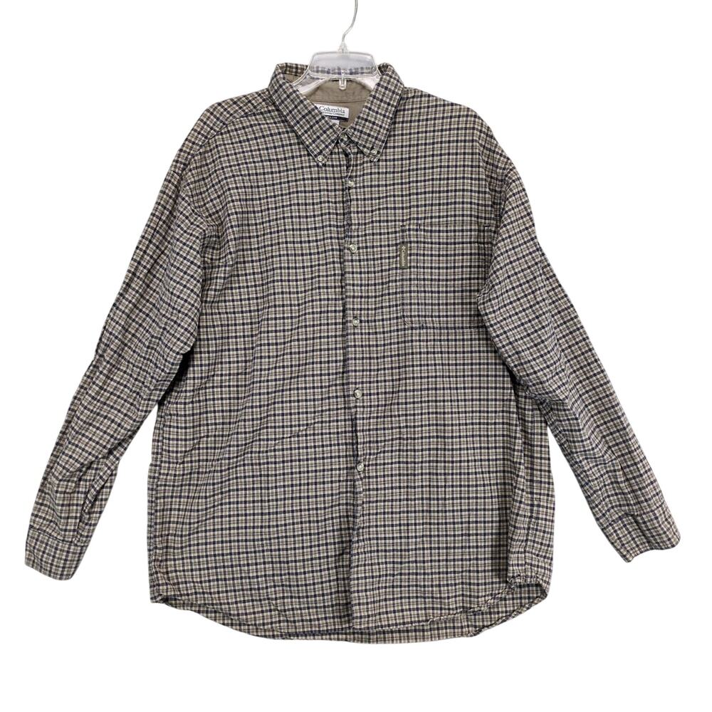 Columbia Men's XXL Brown Black Plaid Flannel Button Down Long Sleeve Shirt Chore